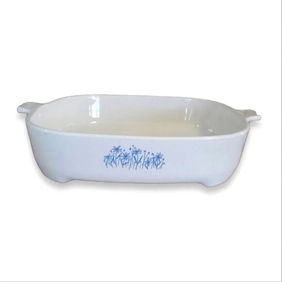 CorningWare VTG MW- 16 White Blue Daisy 10" Skillet Browning Dish - Picture 1 of 10